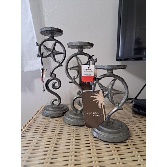 Set of 3 Sanibel Home Metal Graduated Height Pillar Candle Holders Starfish - Picture 6 of 9